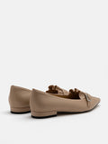 PAZZION, Rina Strapped Buckle Scrunched Flats, Almond