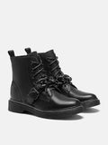 PAZZION, Rowena Chained Lace Up Ankle Boots, Black