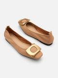 PAZZION, Sage Brass Gold Buckled Flats, Almond