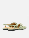 PAZZION, Sofie Tweed Diamante Buckle Slingback Flats, Lightgreen