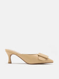 PAZZION, Solada Pointed Buckle Mule Heels, Almond