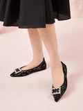 PAZZION, Stella Lace Diamante Buckle Foldable Flats, Pewter