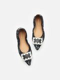 PAZZION, Stella Lace Diamante Buckle Foldable Flats, Pewter