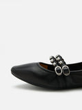 PAZZION, Sydney Studded Double Strap Flats, Black