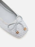 PAZZION, Tory Crystal Grid Bow Flats, Grey
