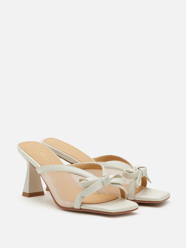 PAZZION, Uira Mesh Bow Mule Heels, Beige