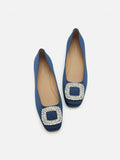 PAZZION, Ulyana Teardrop Crystal Buckle Flats, Darkblue