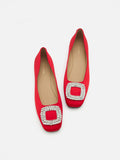 PAZZION, Ulyana Teardrop Crystal Buckle Flats, Red