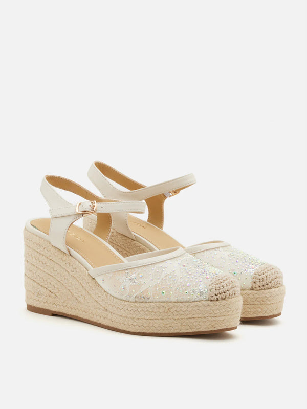 PAZZION, Varianne Crystal Embellished Wedges, Beige