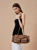 PAZZION, Virelle Structured Multi-Pocket Shoulder Bag, Brown