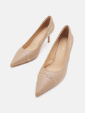 PAZZION, Viv Chain-Trimmed Pointed Leather Flats, Almond