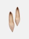 PAZZION, Viv Chain-Trimmed Pointed Leather Flats, Almond