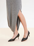 PAZZION, Viv Chain-Trimmed Pointed Leather Flats, Black