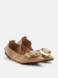 Vivienne Gold Buckled Pointed-Toe Flats