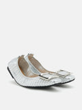 PAZZION, Wren Buckle Woven Foldable Flats, Silver