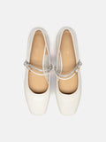 PAZZION, Wynessa Crystal & Pearl Strap Leather Mary Jane Heels, Beige