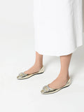 PAZZION, Yael Embellished Buckle Curved Point-Toe Flats, Gold