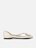 PAZZION, Yael Embellished Buckle Curved Point-Toe Flats, Gold