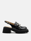 PAZZION, Yasmin Diamante Embellished Buckle Slingback Loafers, Black