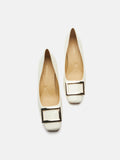 PAZZION, Yvette Buckle Square-Toe Pump Heels, Beige