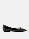 PAZZION, Zenia Gold Buckle Leather Flats, Black