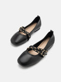 PAZZION, Zia Studded Buckle Flats, Black