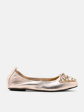 PAZZION, Zoelle Pearls and Crystal Encrusted Bow Flats, Champagne