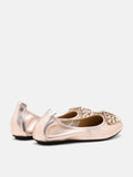 PAZZION, Zoelle Pearls and Crystal Encrusted Bow Flats, Champagne