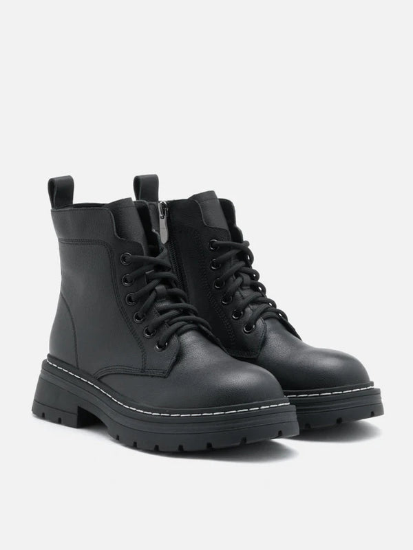PAZZION, Zuri Leather Ankle Boots, Black
