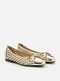 PAZZION, Artha Metal Cap Weaved Bow Flats, Gold