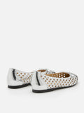 PAZZION, Artha Metal Cap Weaved Bow Flats, Silver