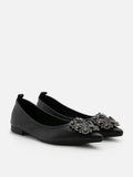 PAZZION, Brigette Diamante Embellished Buckle Pointed Toe Flats, Black