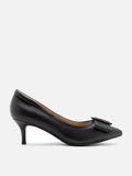 PAZZION, Clara Round Buckle Bow Pump Heels, Black