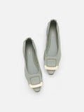 PAZZION, Faye Buckle Square-Toe Flats, Light Green