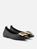 PAZZION, Gwyneth Brass Buckle Flats, Black