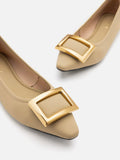 PAZZION, Gwyneth Brass Buckle Flats, Khaki