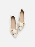 PAZZION, Harper Gold Buckled Pointed-Toe Flats, Beige