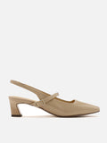 PAZZION, Hattie Patent Square Toe Slingback Kitten Heels, Almond