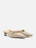 PAZZION, Hera Buckle Strap Heel Mules, Khaki