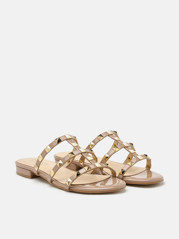 Ingrid Gold Studded Cage Patent Leather Slides