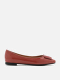 PAZZION, Larisa Monotone Buckle Patent Covered Flats, Melon