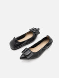 PAZZION, Lila Bow Buckle Pointed-Toe Flats, Black