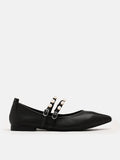 PAZZION, Mabel Pearl Embellished Leather Point-toe Pumps, Black