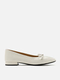 PAZZION, Margaret Bow Patent Ruched Detail Flats, White