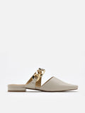 PAZZION, Mila Interlock Chain Square-Toe Mules, Beige