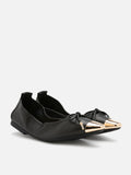 PAZZION, Reign Metal Toe Cap Bow Foldable Flats, Black