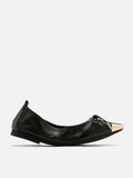 PAZZION, Reign Metal Toe Cap Bow Foldable Flats, Black