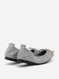 PAZZION, Reign Metal Toe Cap Bow Foldable Flats, Grey