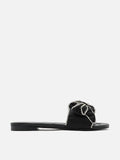 PAZZION, Suchin Crystal Embellished Bow Silk Slides, Black